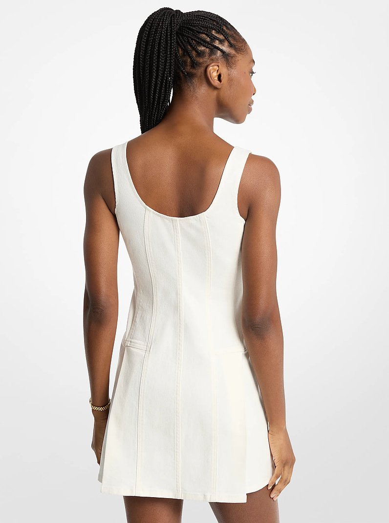 Pleated Denim Mini Dress in BONE | Michael Kors