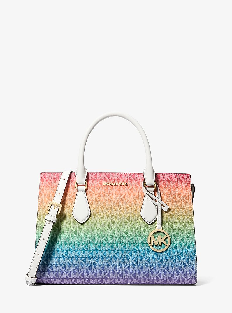 Sheila Medium Rainbow Signature Logo Satchel in RAINBOW | Michael Kors