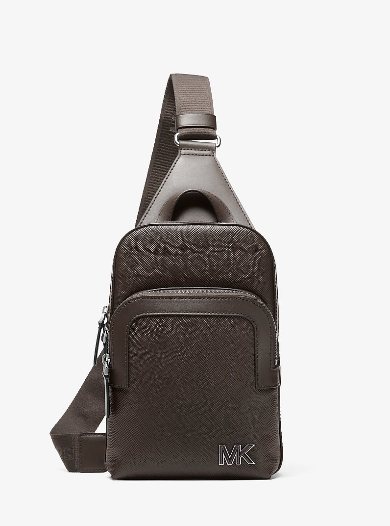 Edison Scratch-Resistant Crossgrain Leather Sling Pack in CHOCOLATE | Michael Kors