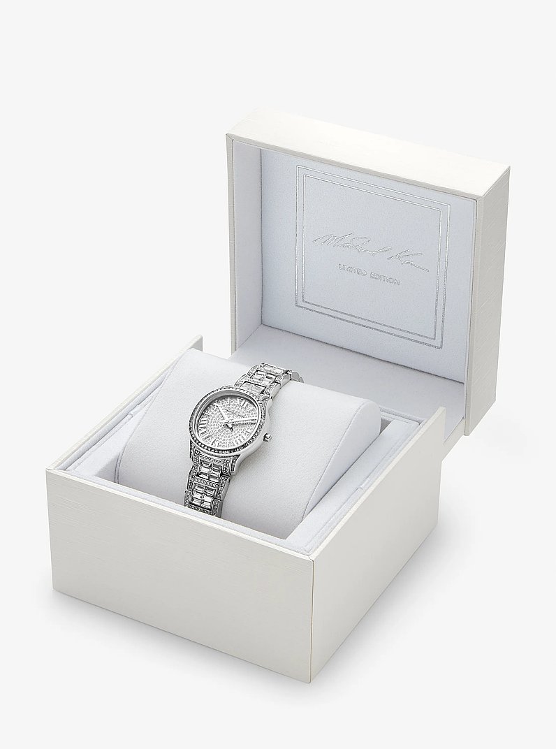 Limited-Edition Mini Sage Pav&eacute; Silver-Tone Watch in SILVER | Michael Kors