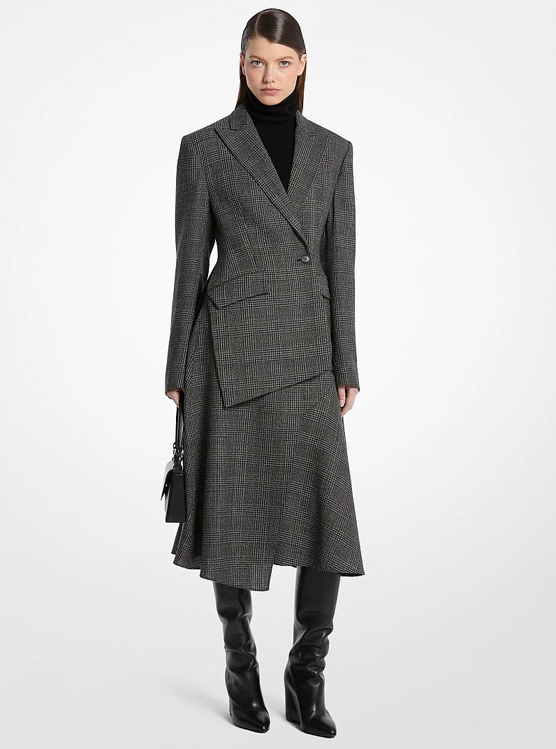 Glen Plaid Wool Wrap Blazer in BLACK/WHITE | Michael Kors