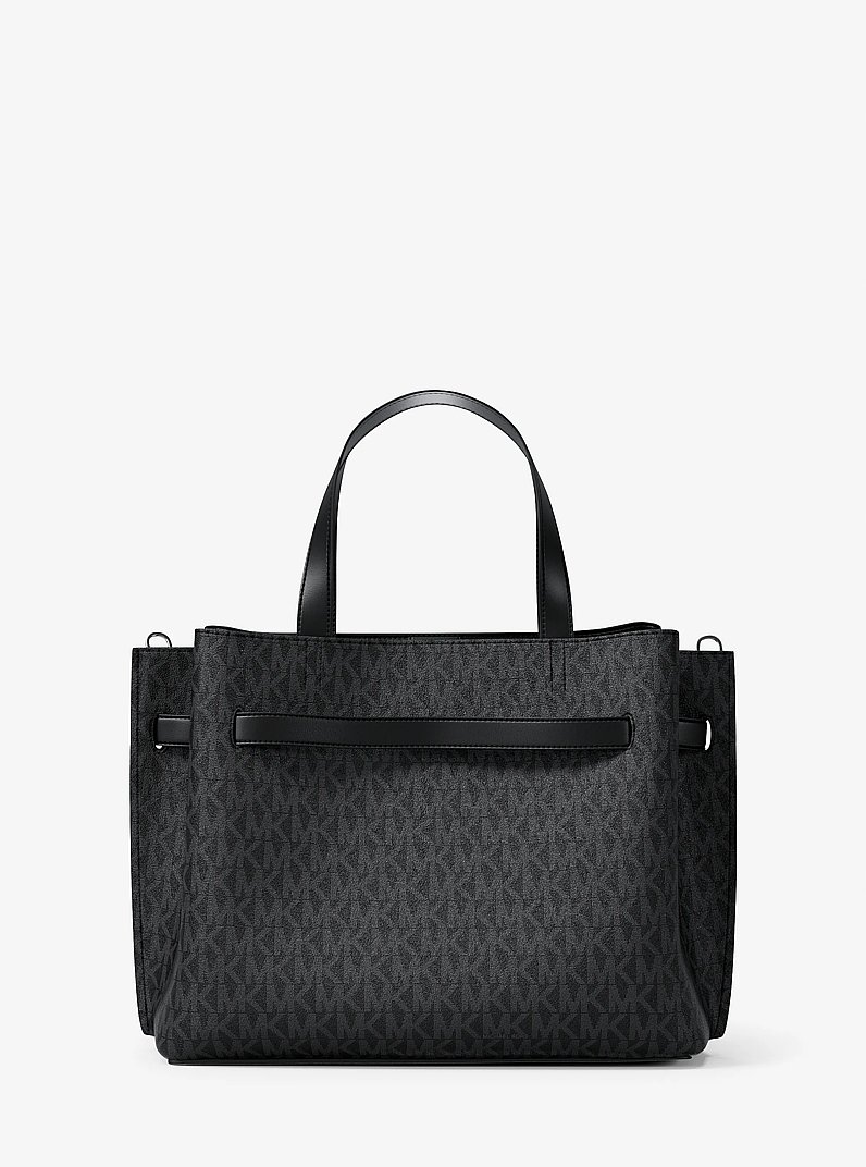 Emilia Medium Signature Logo Satchel in BLACK | Michael Kors [US]