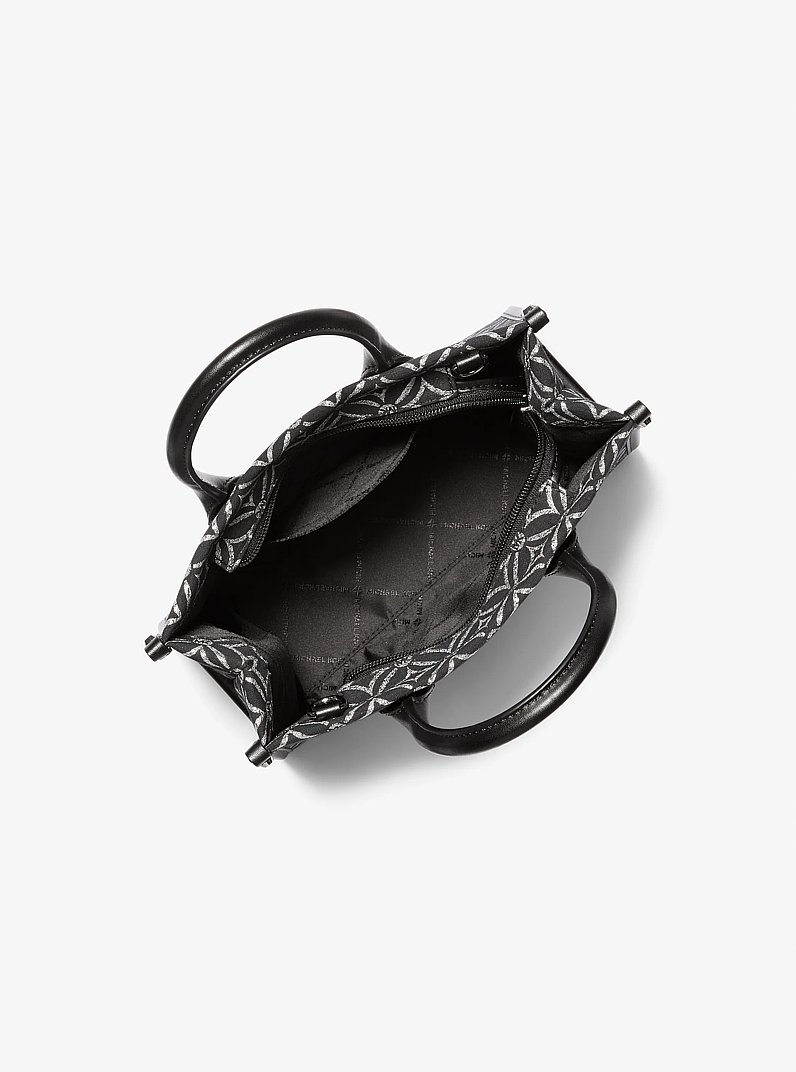 Mirella Small Metallic Logo Jacquard Crossbody Bag in BLACK/SILVER | Michael Kors