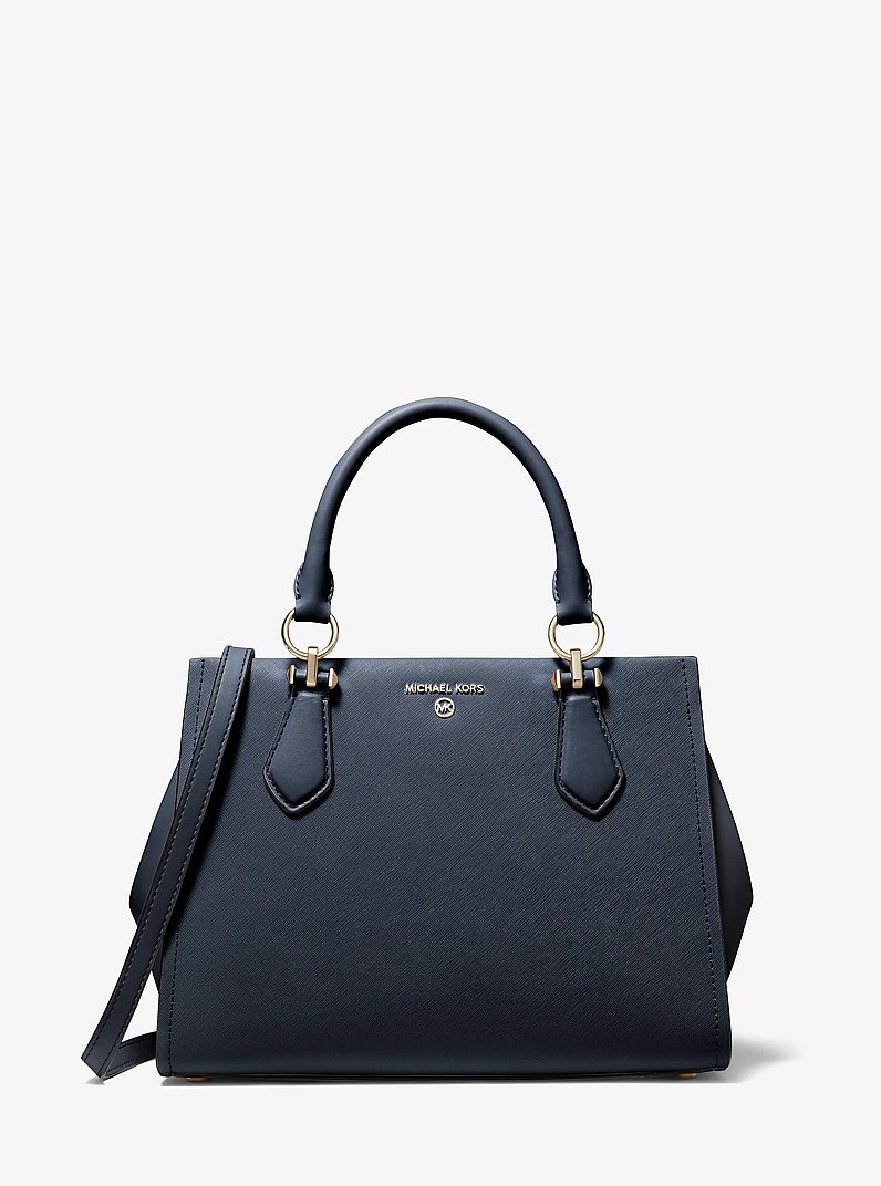 Marilyn Medium Saffiano Leather Satchel in NAVY | Michael Kors