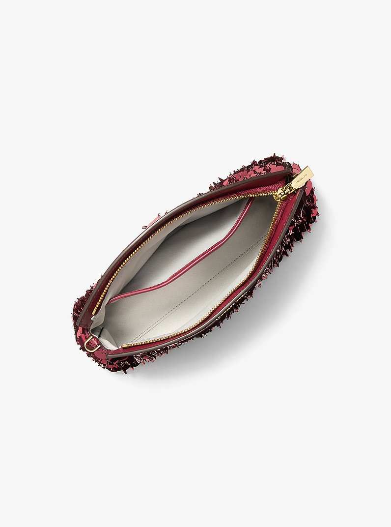 Wandelbare Clutch Athena Small mit Pailletten-Verzierung in Metallic-Optik in DUNKELROT | Michael Kors