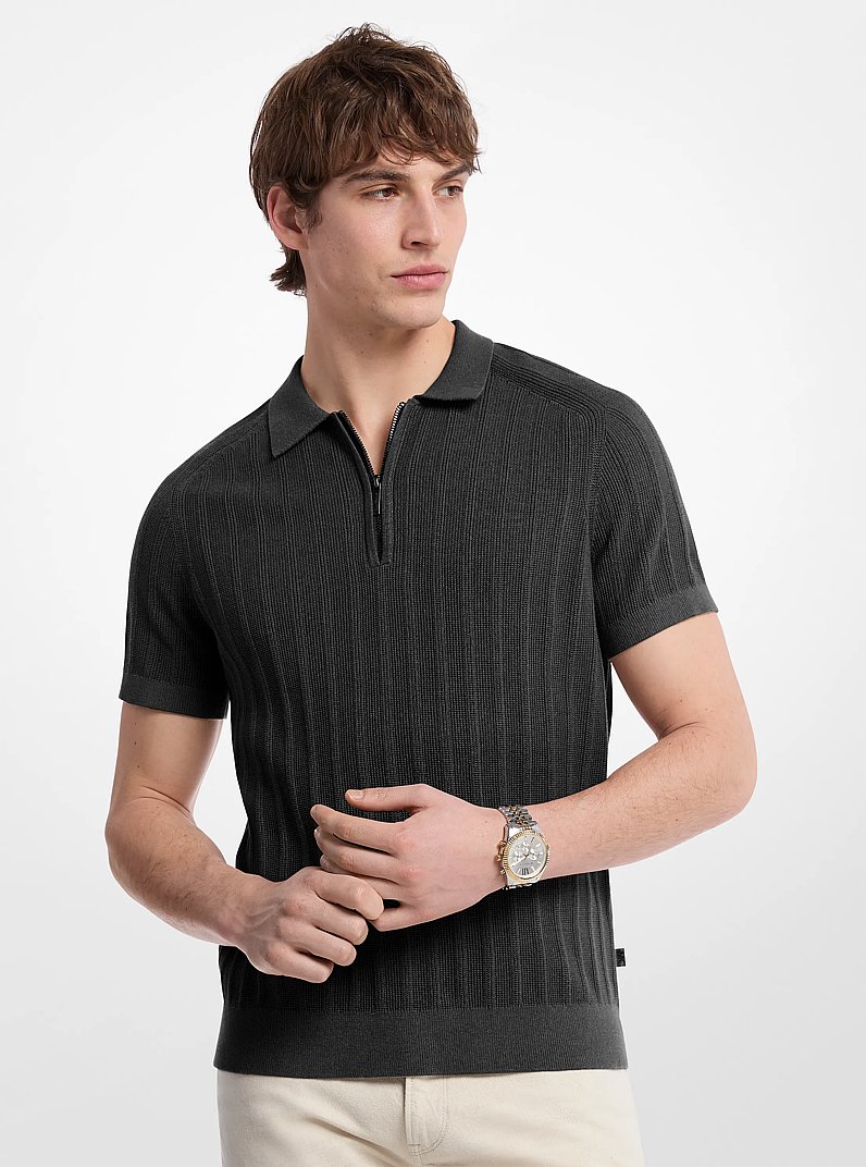 Cotton Knit Zip Polo Shirt in BLACK - Sale | Michael Kors [US]