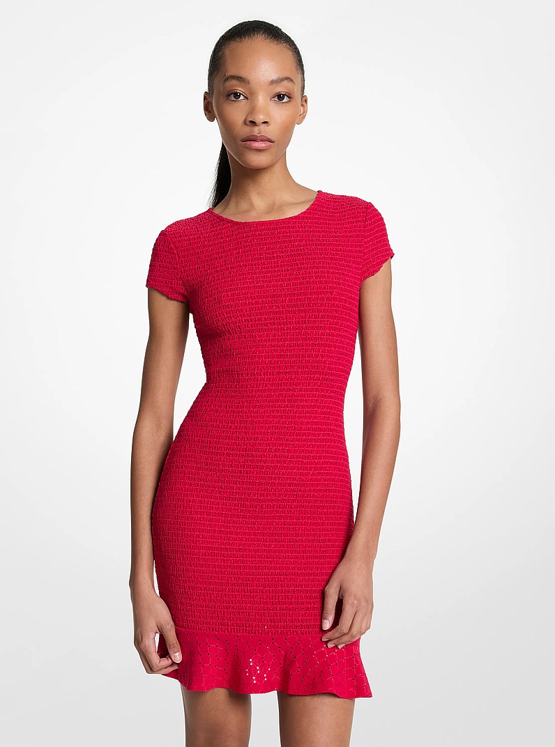 Smocked Knit Mini Dress in DARKRASPBERRY | Michael Kors
