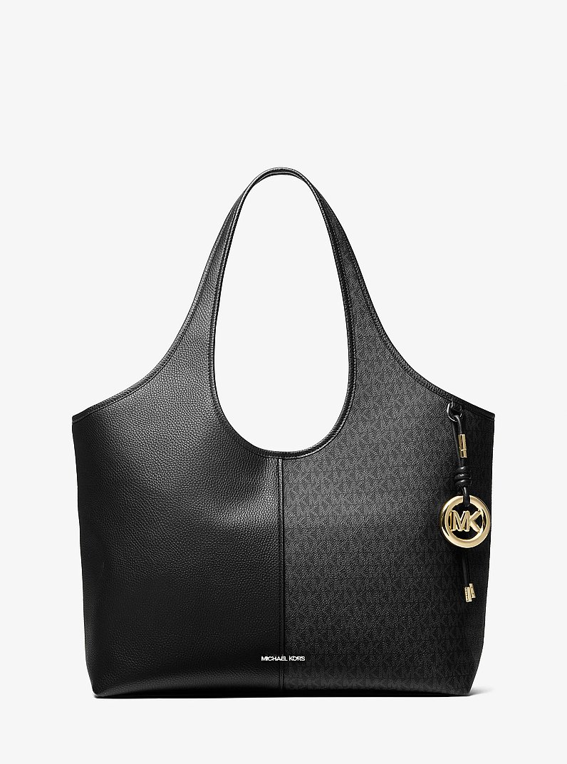 Henly Large Signature Logo and Textured Tote Bag in BLACK | Michael Kors