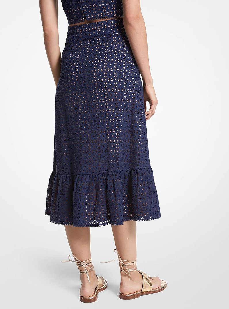 Falda midi de algod&oacute;n con ojales in MIDNIGHTBLUE | Michael Kors