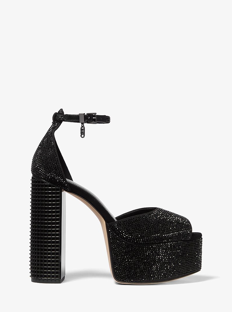 Maxine Crystal Embellished Platform Sandal in BLACK | Michael Kors