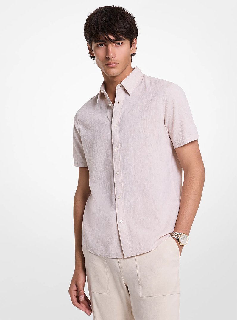 Dot Linen and Cotton Shirt in DUNE | Michael Kors