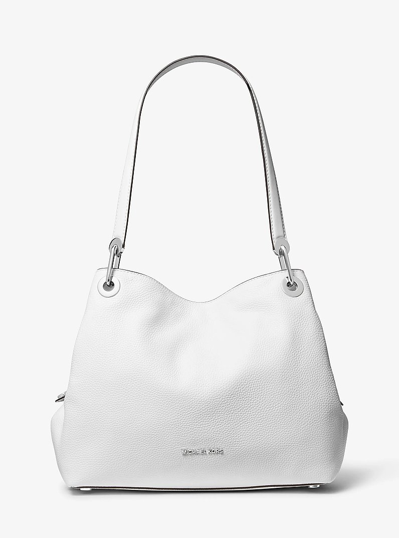 Raven Large Leather Shoulder Bag in OPTIC WHITE | Michael Kors