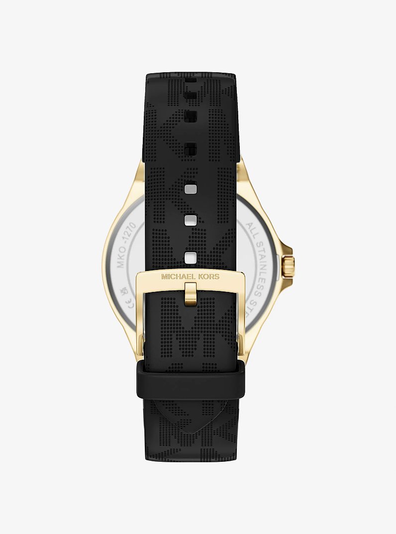 Reloj Lennox en tono dorado con incrustaciones de pav&eacute; y correa con logotipo in NEGRO | Michael Kors