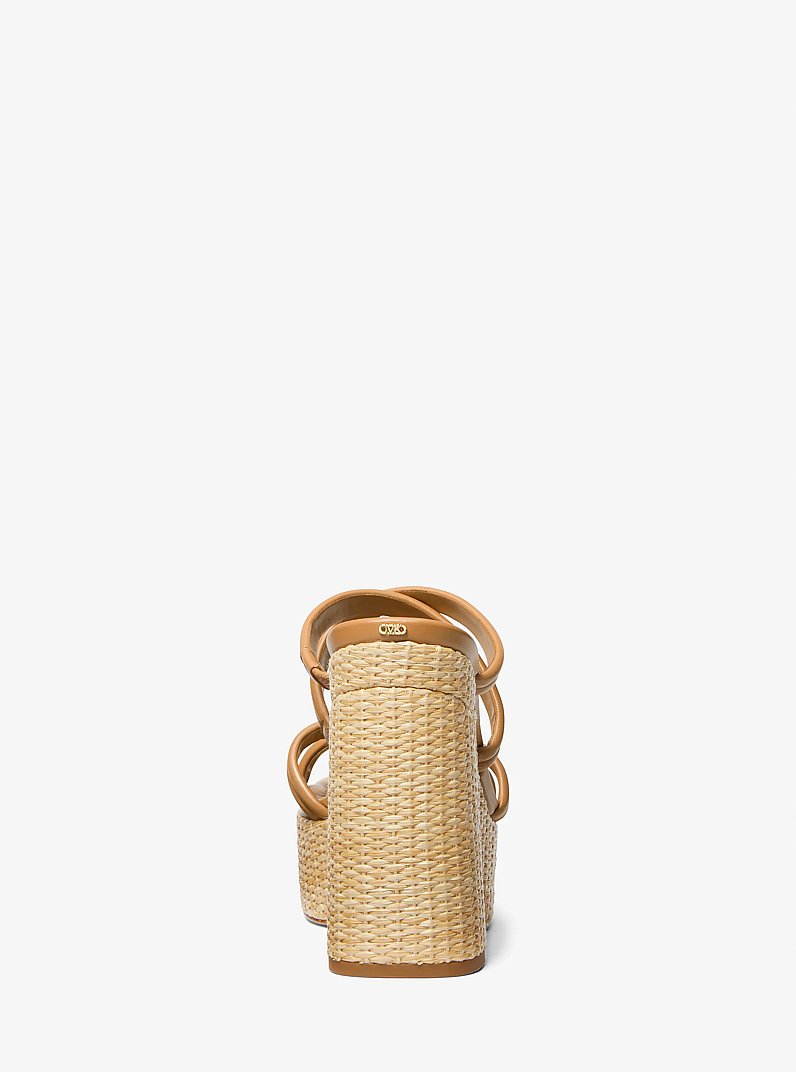 Corrine Leather and Straw Platform Sandal in PALE PEANUT | Michael Kors