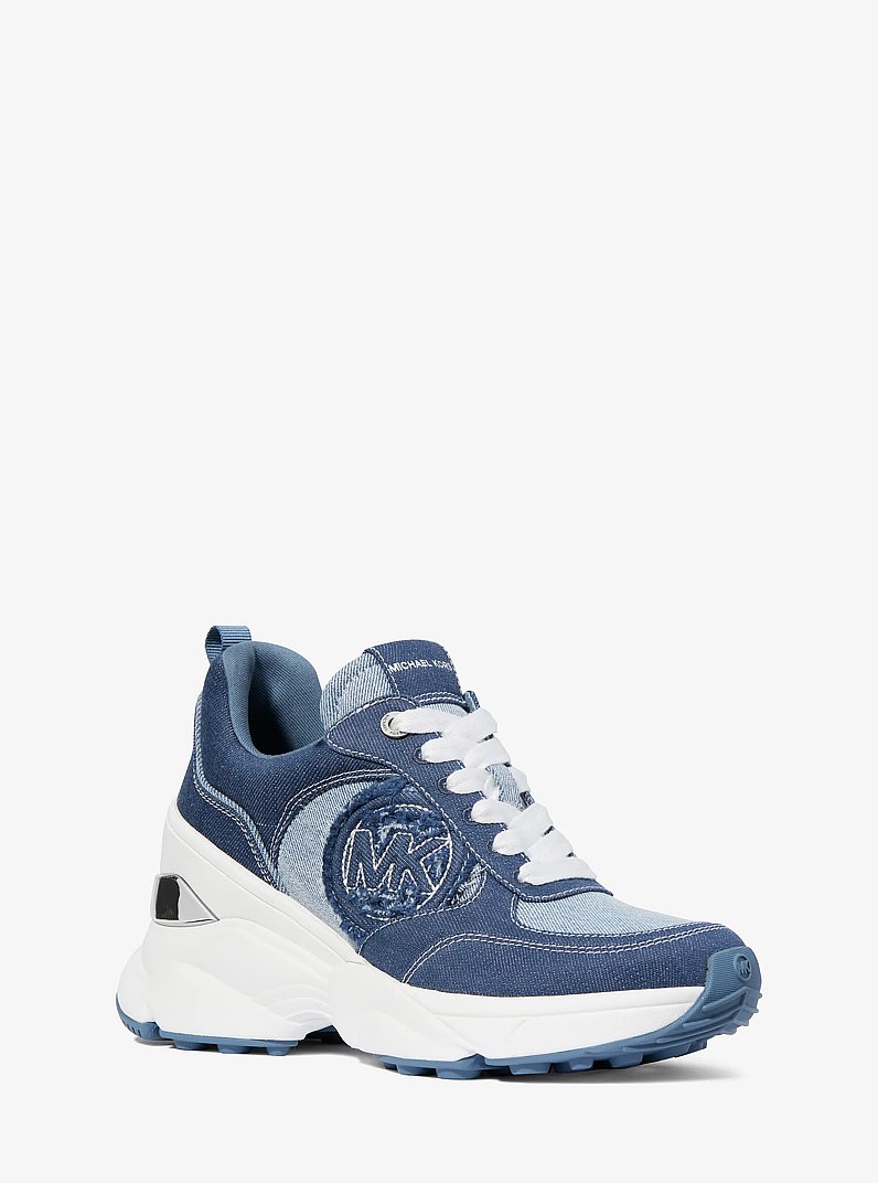 Katrina Frayed Denim Trainer in MEDIUM BLUE WASH | Michael Kors