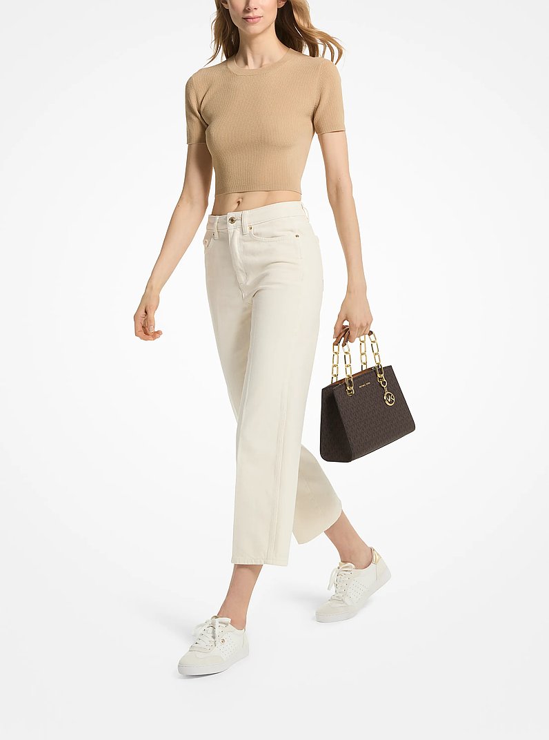 Cynthia Small Signature Logo Satchel in BRN/ACORN | Michael Kors