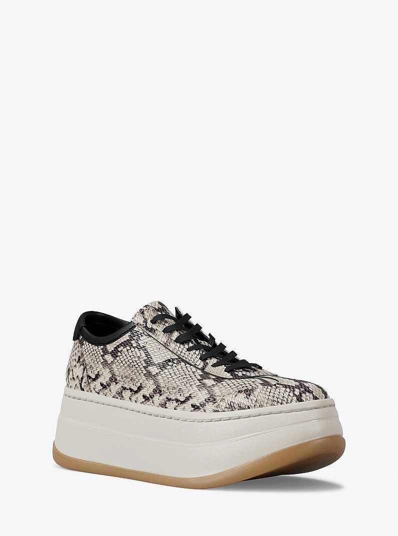Hayes Snake Embossed Leather Platform Sneaker in NATURAL | Michael Kors