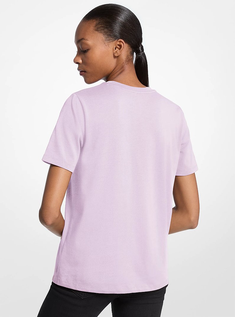 Camiseta de punto de algod&oacute;n org&aacute;nico con logotipo con tachuelas in QUARTZ | Michael Kors