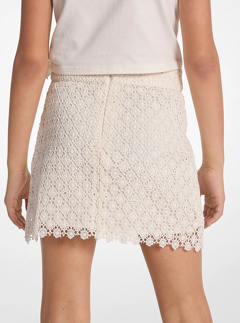 Sequined Cotton Lace Mini Skirt