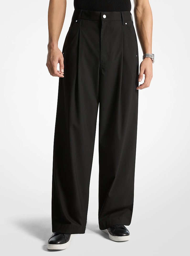 Pleated Wide-Leg Pants in BLACK | Michael Kors
