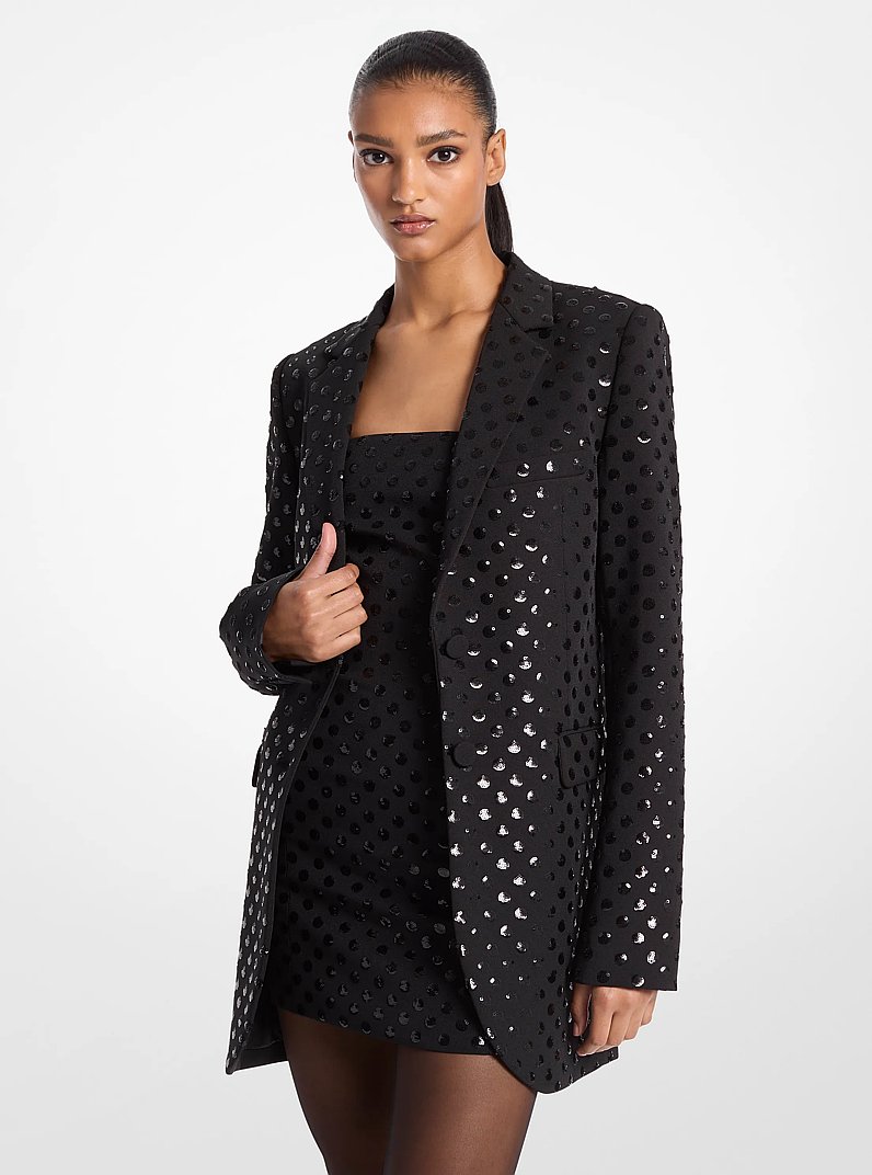 Blazer en cr&ecirc;pe extensible &agrave; pois et &agrave; paillettes in NOIR | Michael Kors