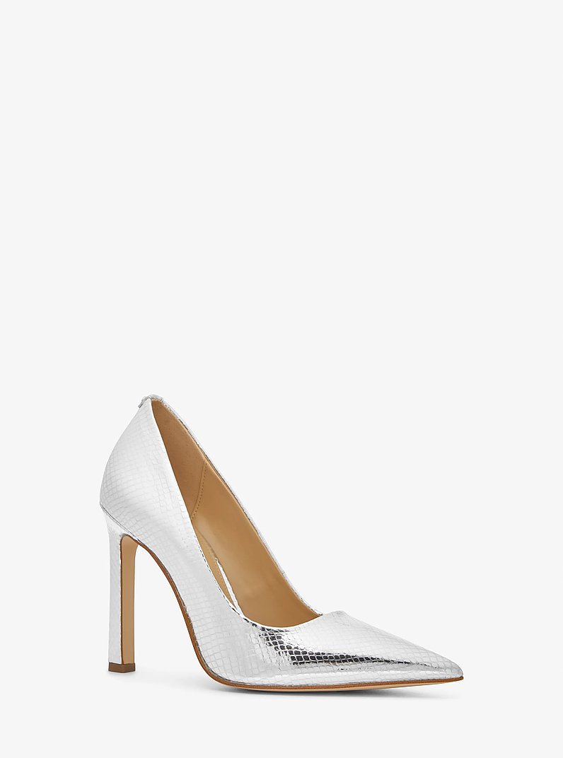 Amara Metallic Snake Embossed Leather Pump in SILVER | Michael Kors