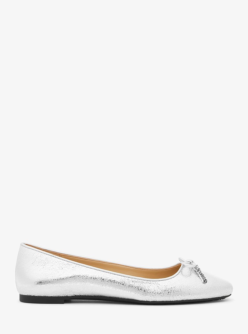 Nori Flex Metallic Leather Ballet Flat in SILVER | Michael Kors