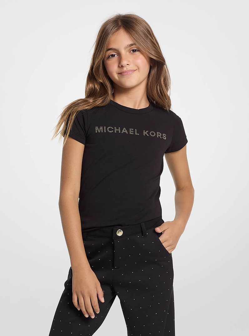 T-Shirt aus Stretch-Baumwolle mit Kristallverzierung in SCHWARZ | Michael Kors