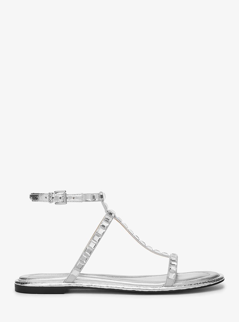 Celia Crystal Embellished Metallic Flat Sandal in SILVER | Michael Kors