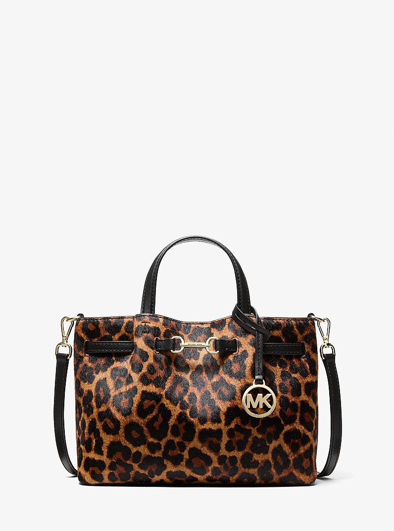 Carson Small Leopard Print Calf Hair Satchel in BUTTERSCOTCH | Michael Kors