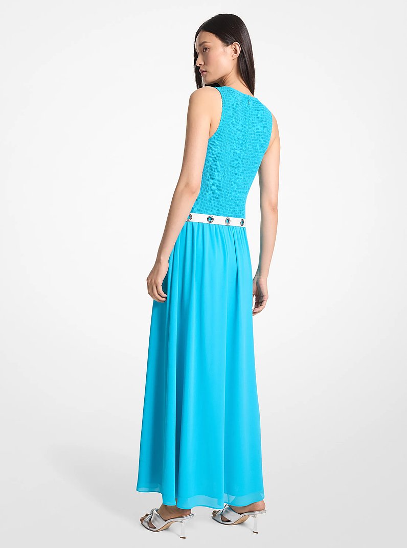 Vestido maxi de georgette fruncido