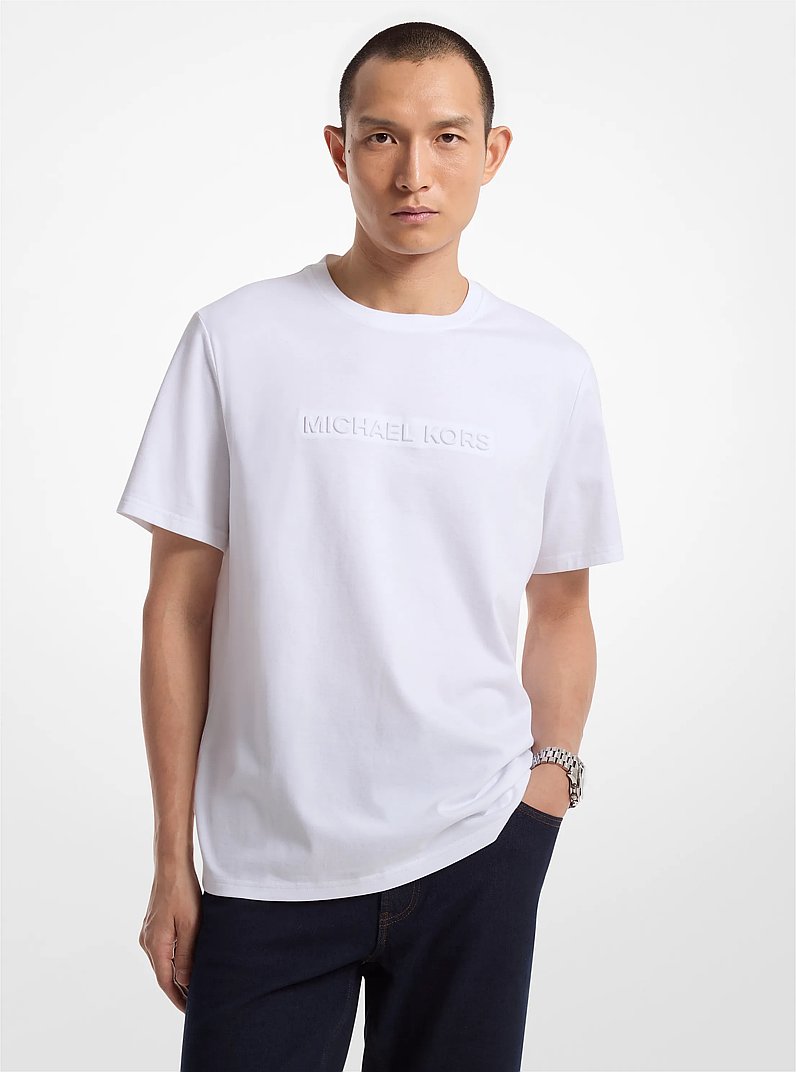 Logo Embossed Cotton T-Shirt in WHITE | Michael Kors
