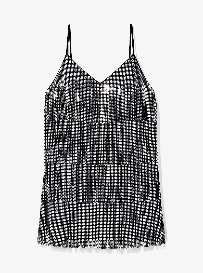 Studded Fringe Slip Dress in BLACK | Michael Kors