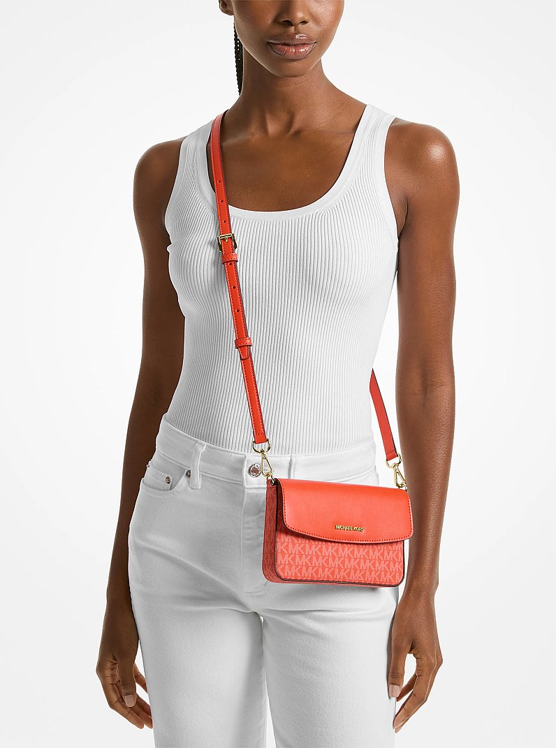 Jet Set 2-in-1 Pebbled Leather and Logo Tote Bag in RED CLAY | Michael Kors