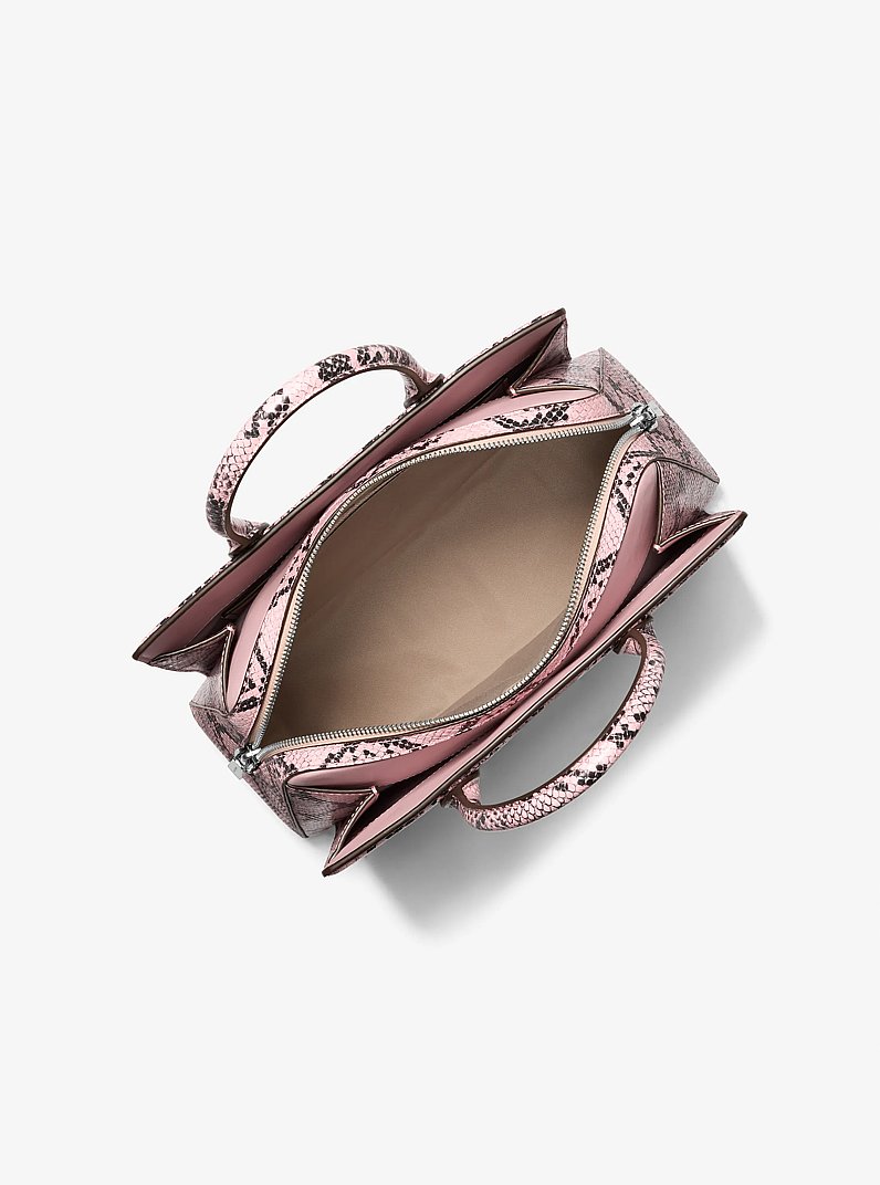 Laila Medium Snake Embossed Leather Satchel in SMOKEY ROSE | Michael Kors