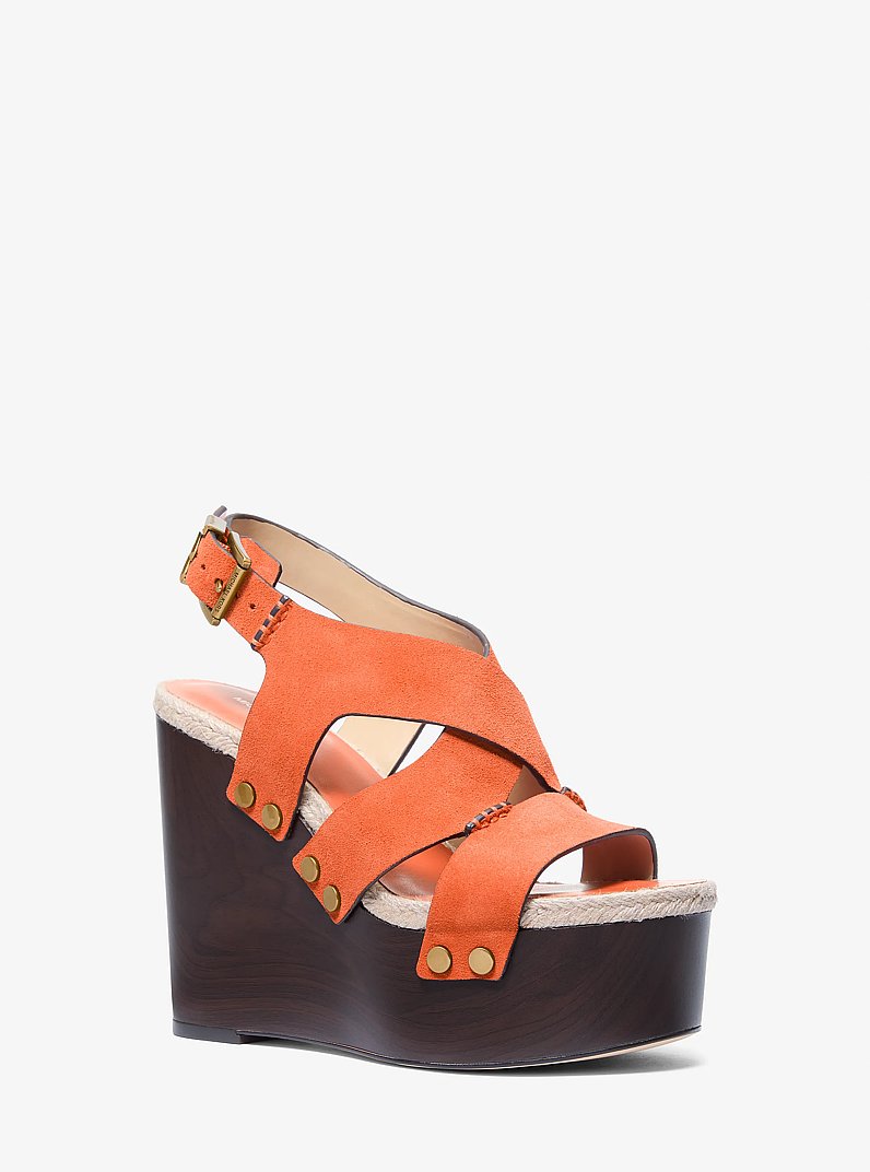 Raven Studded Suede Wedge Sandal in MIMOSA | Michael Kors