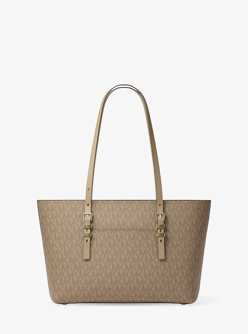 Quinn Medium Signature Logo and Leather Tote Bag in HUSK | Michael Kors
