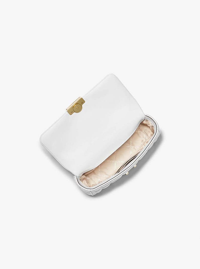 Tribeca Small Quilted Leather Shoulder Bag in OPTIC WHITE | Michael Kors