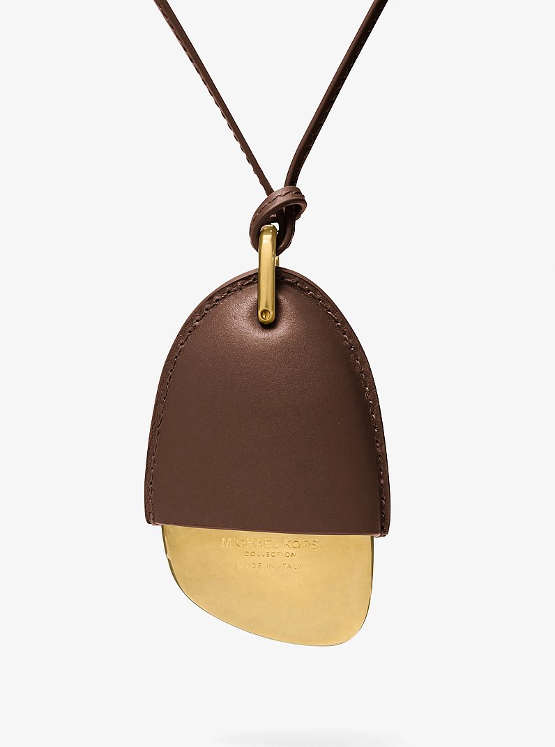 Brushed Brass and Leather Wrapped Pendant Necklace in ESPRESSO | Michael Kors