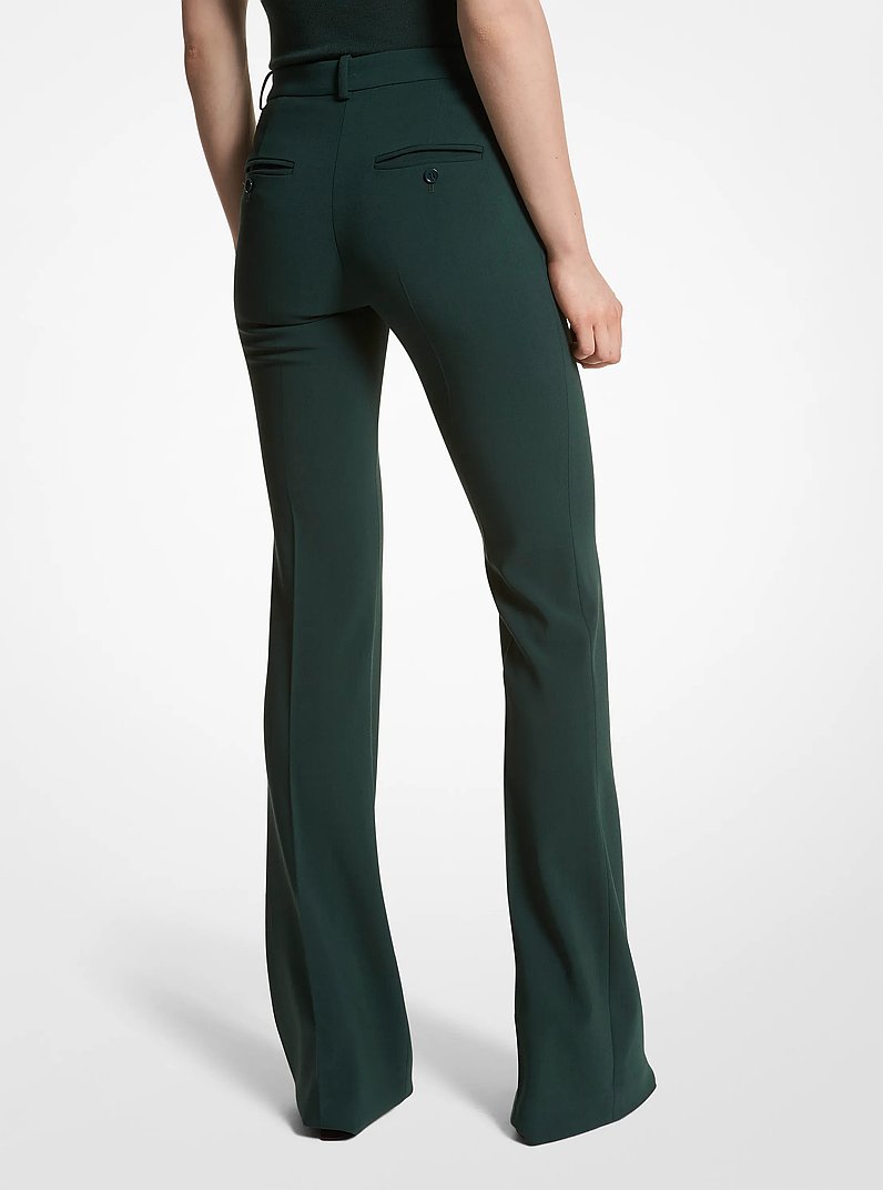 Haylee Stretch Pebble Crepe Flared Trousers in FOREST | Michael Kors