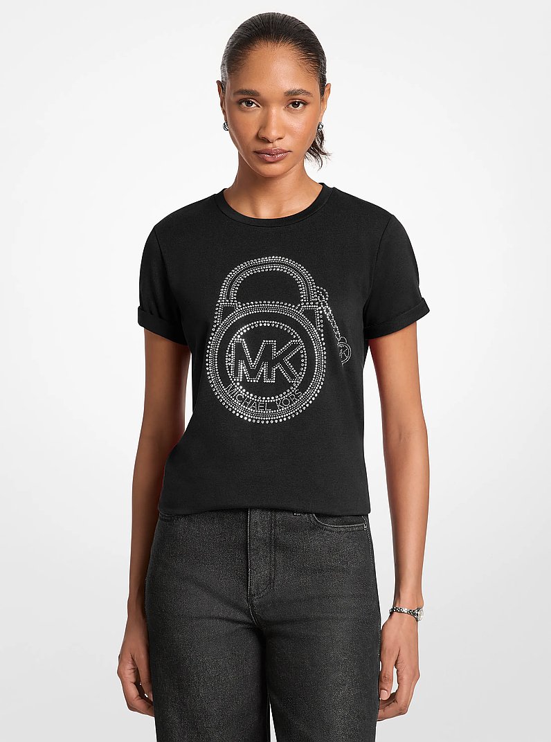 Embellished Graphic Logo T-shirt in BLACK | Michael Kors