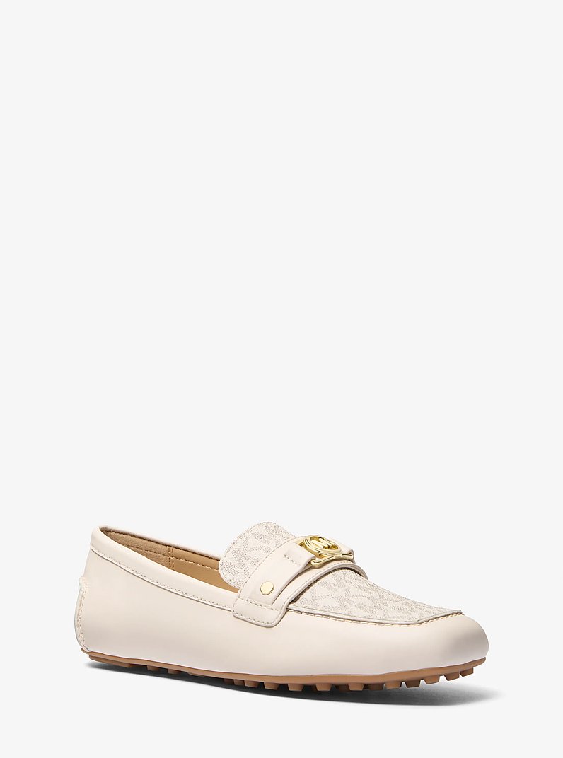 Mandy Leather and Signature Logo Moccasin Loafer in VANILLA COMBO | Michael Kors