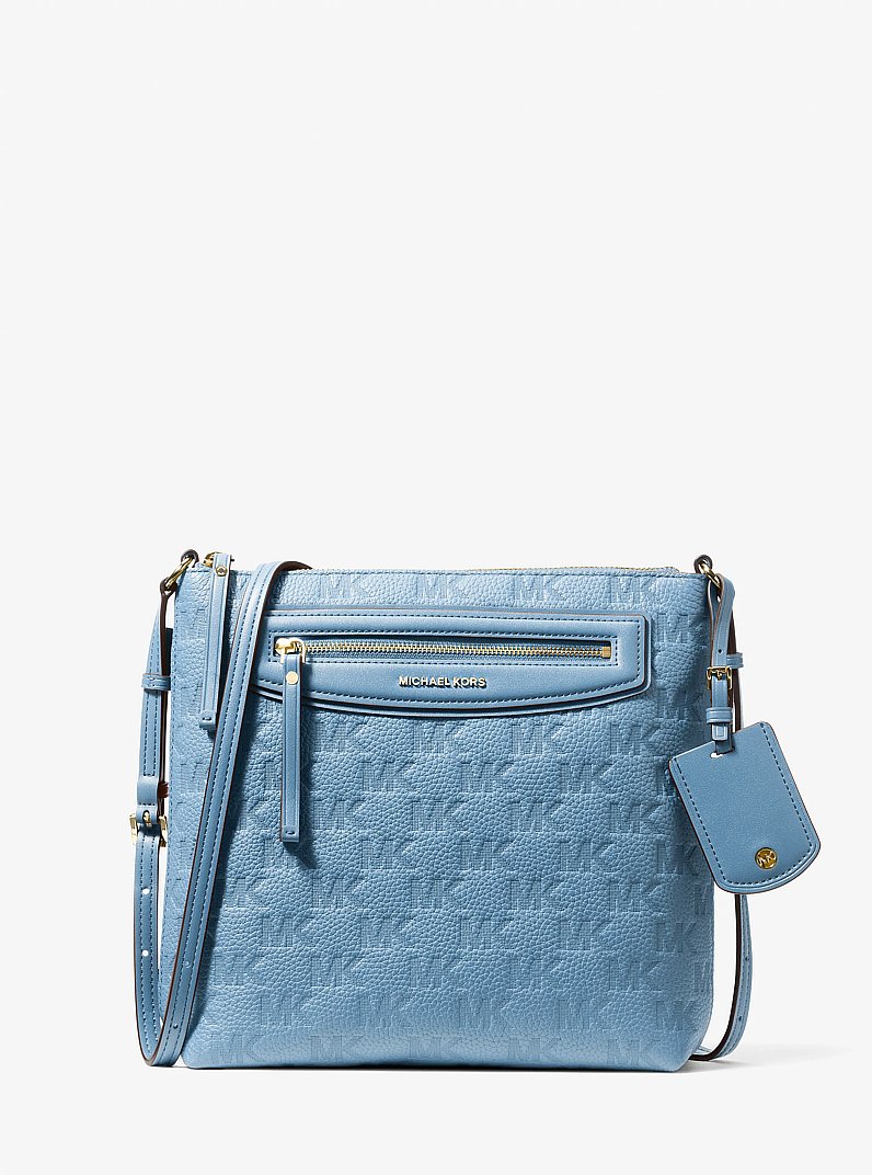 Jet Set Travel Large Logo Embossed Leather Crossbody Bag in CHAMBRAY | Michael Kors