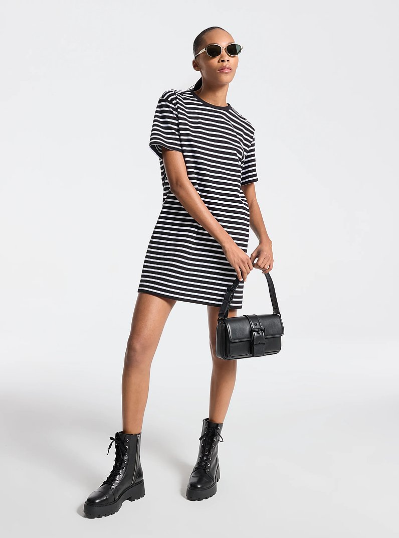 Striped Cotton T-Shirt Dress in BLACK | Michael Kors