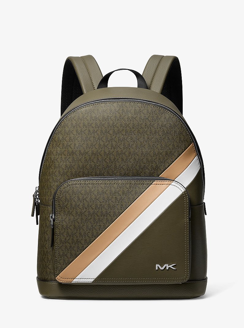 Michael Kors Black and Brown MK Logo Stripe Backpack Michael Kors Rhea Zip Medium MK LOGO Brown Black Multi  main image 2