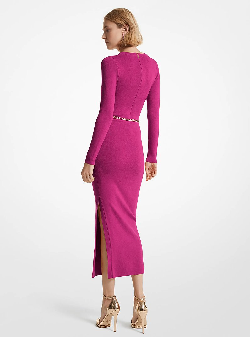 Wool Blend Belted Midi Dress in DEEP FUCHSIA | Michael Kors