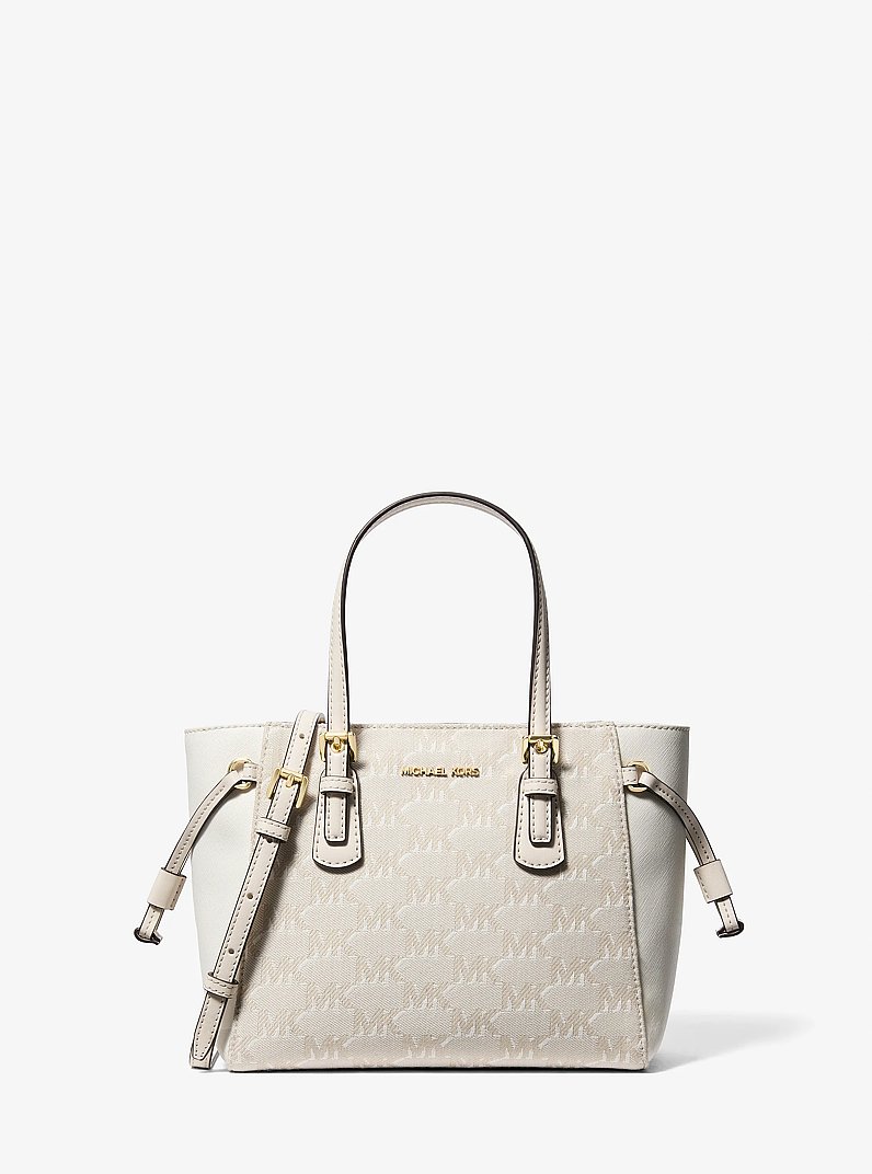 Voyager Extra-Small Logo Jacquard Convertible Crossbody Bag in LT CREAM | Michael Kors
