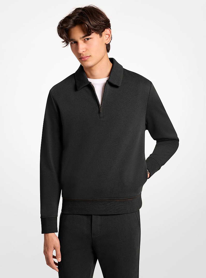Terry Cotton Blend Polo Sweater in BLACK | Michael Kors