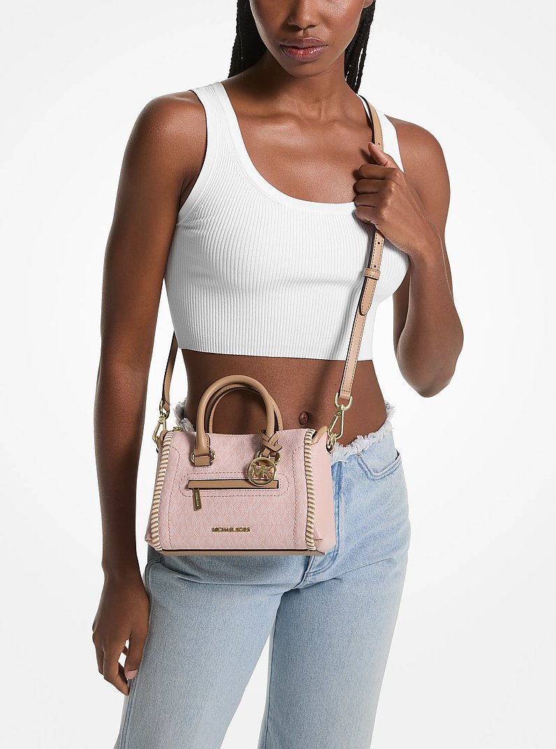 Carine Extra-Small Signature Logo Satchel in LT POWDER BLUSH MULTI | Michael Kors