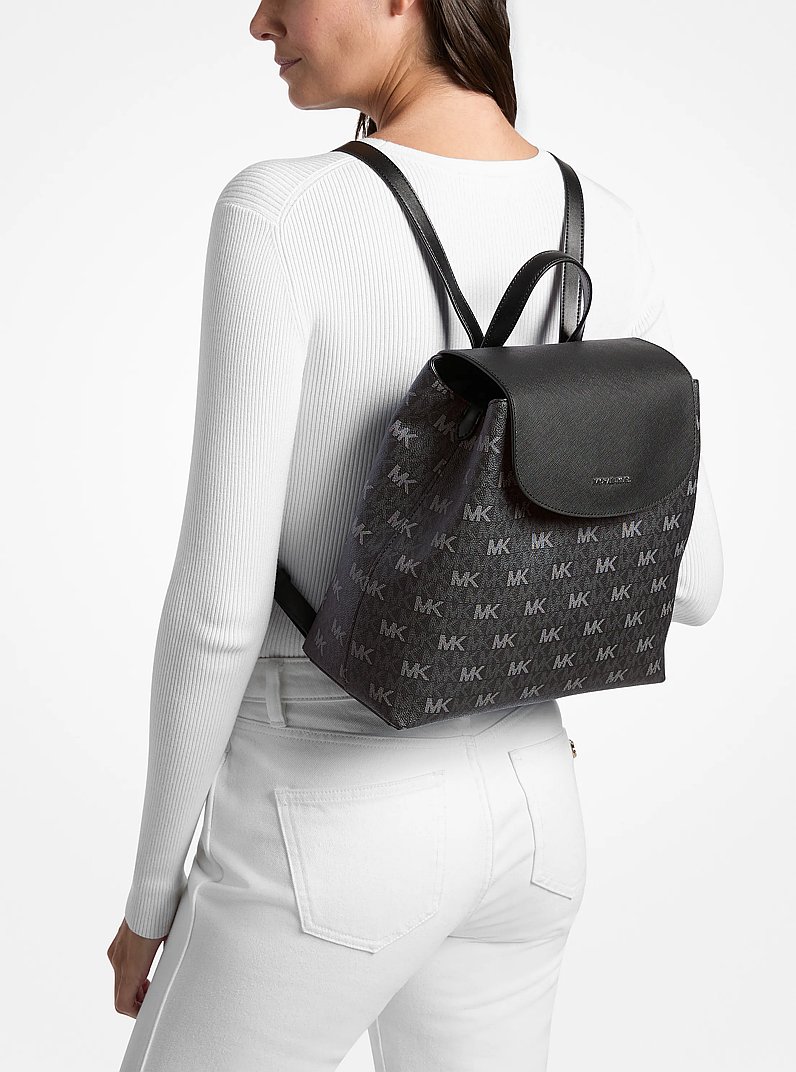 Maya Medium Signature Logo Backpack in BLACK | Michael Kors
